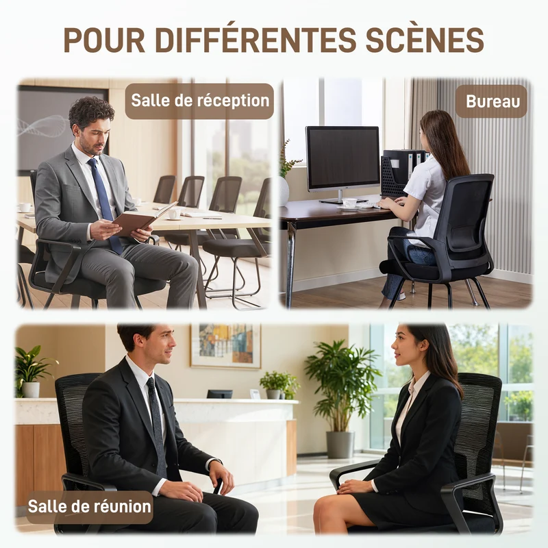 Chaise de conférence ergonomique 57 x 56 x 97 cm maille respirante assise rembourrée moderne design en polyester noir 21_0006322