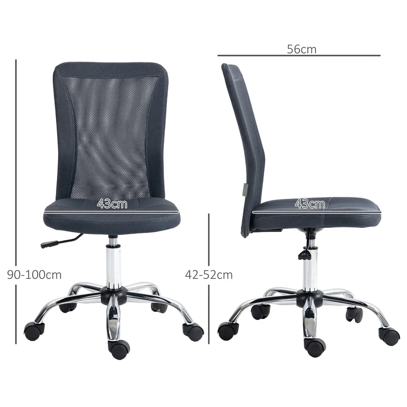 Chaise de bureau ergonomique 43 x 58 x 90-100 cm assise réglable pivotante 360° roulettes moderne en tissu gris foncé 21_0006170