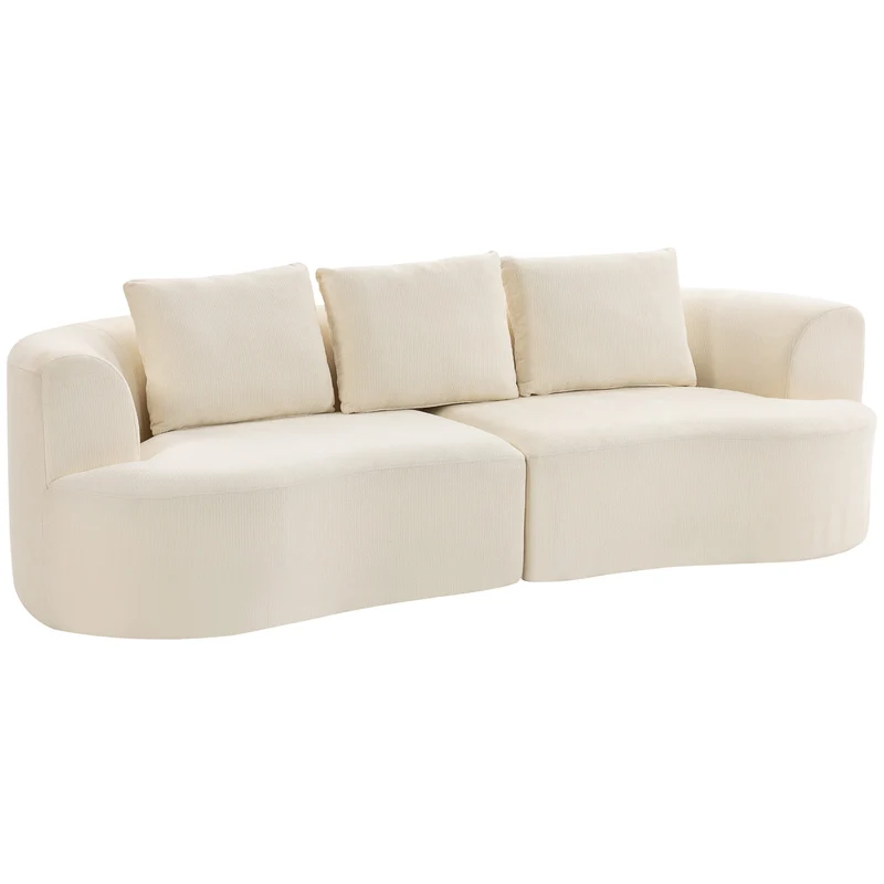 Canapé 3 places salon 260 x 106 x 82 cm assise large ressorts ensachés mousse haute minimaliste cosy en chenille crème 21_0003638