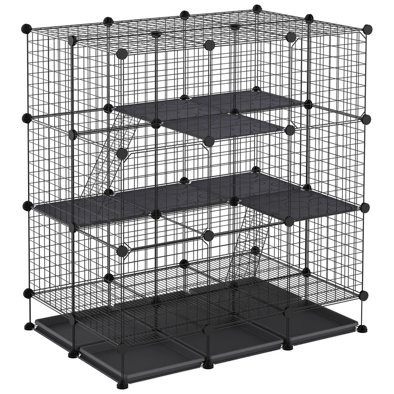 Cage parc enclos pour rongeurs 111 x 75 x 119 cm 3 niveaux accès facile entretien simple contemporain en métal noir 21_0007910