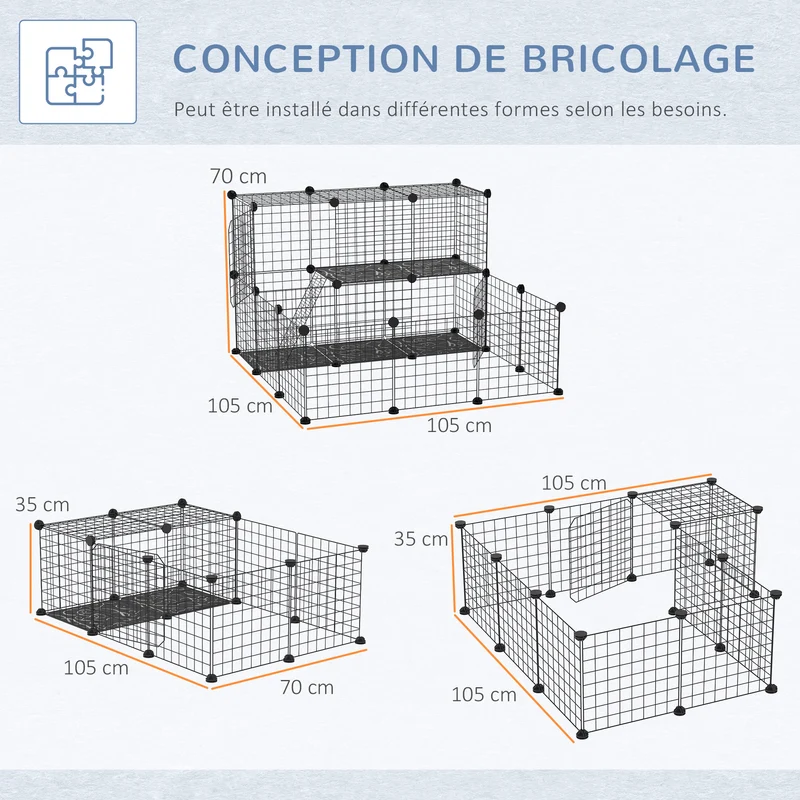 Cage parc enclos pour rongeurs 111 x 75 x 119 cm 3 niveaux accès facile entretien simple contemporain en métal noir 21_0007910