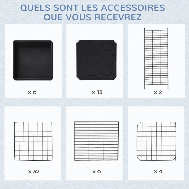 Cage parc enclos pour rongeurs 111 x 75 x 119 cm 3 niveaux accès facile entretien simple contemporain en métal noir 21_0007910