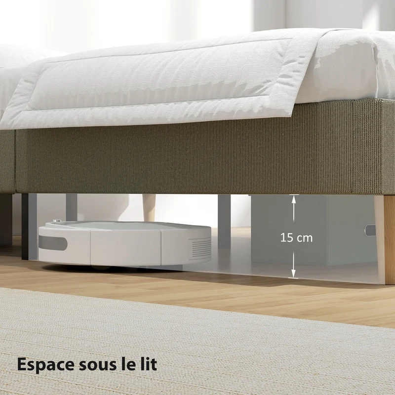 Cadre de lit double 140 x 190 cm sommier à lattes silencieux dégagement 15 cm pour robot scandinave en velours gris 21_0003768