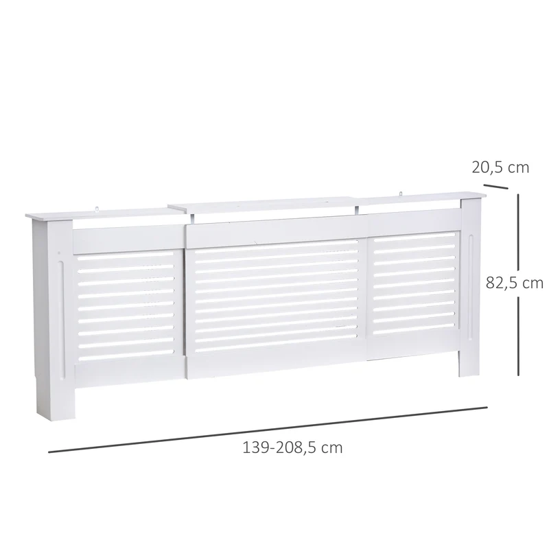 Cache-radiateur extensible en lattes 139-208.5 x 20.5 x 82.5 cm étagère anti-basculement contemporain salon en MDF blanc 21_0001100