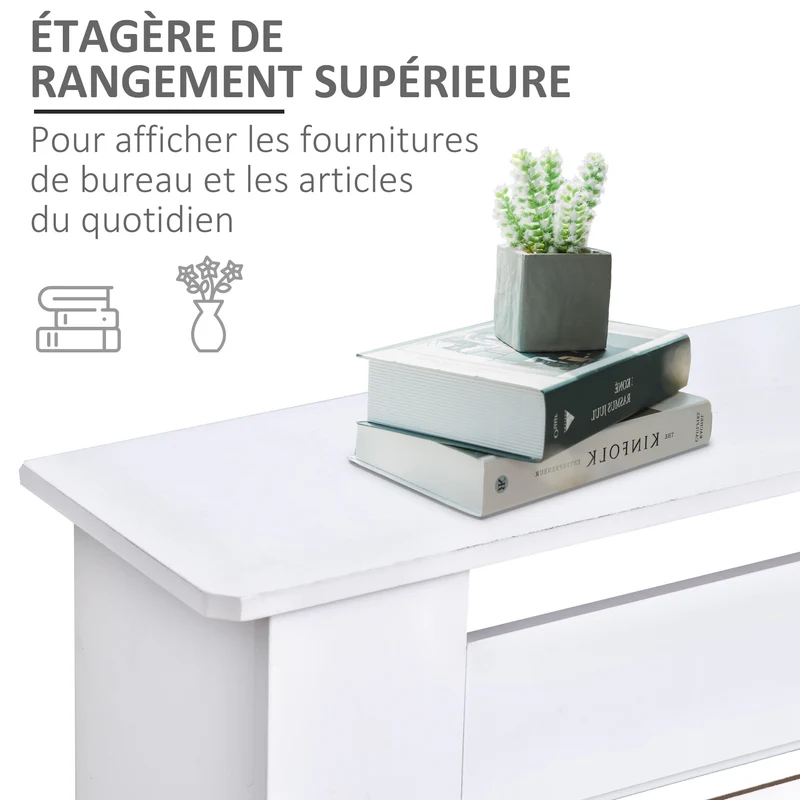 Cache-radiateur extensible en lattes 139-208.5 x 20.5 x 82.5 cm étagère anti-basculement contemporain salon en MDF blanc 21_0001100