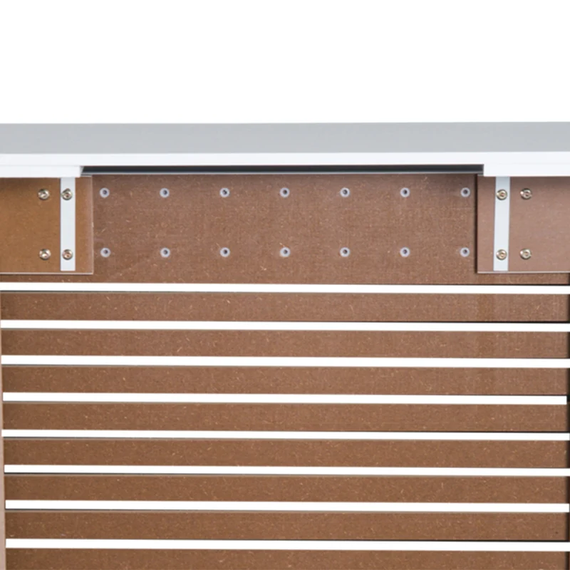 Cache-radiateur extensible en lattes 139-208.5 x 20.5 x 82.5 cm étagère anti-basculement contemporain salon en MDF blanc 21_0001100