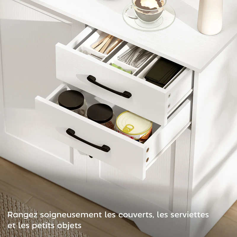 Buffet meuble de rangement 120 x 38 x 79 cm étagères réglables ajustables fermeture douce style moderne épuré en MDF blanc 21_0002984