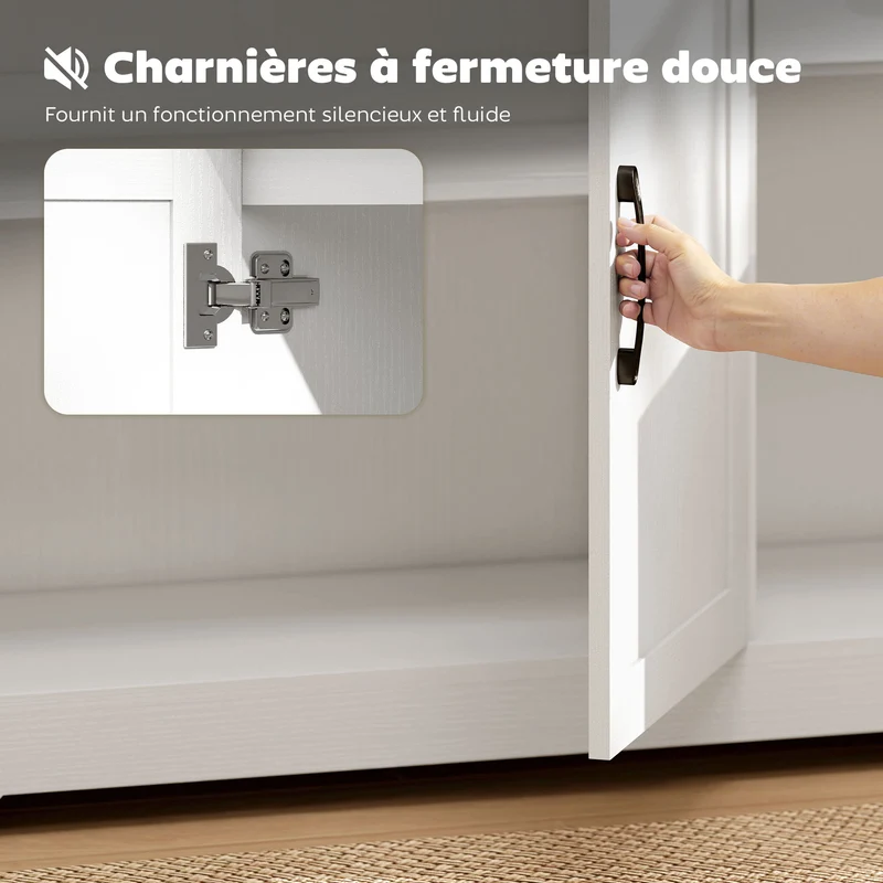 Buffet meuble de rangement 120 x 38 x 79 cm étagères réglables ajustables fermeture douce style moderne épuré en MDF blanc 21_0002984