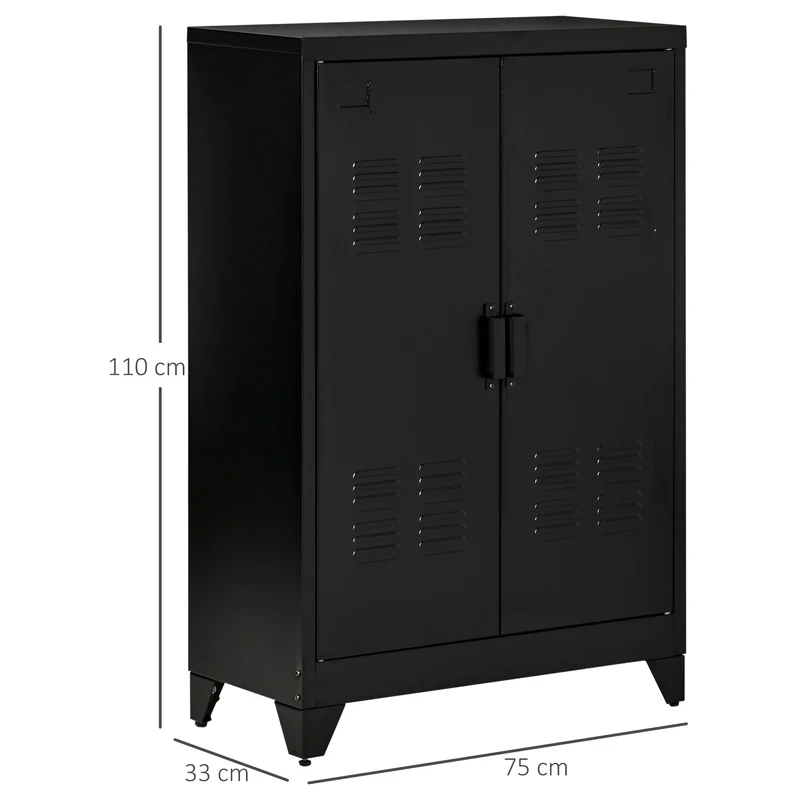 Armoire de rangement bureau 75 x 33 x 110 cm rangement spacieux avec étagères réglables style industriel en métal noir 21_0002841