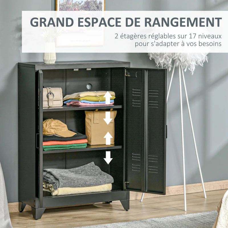 Armoire de rangement bureau 75 x 33 x 110 cm rangement spacieux avec étagères réglables style industriel en métal noir 21_0002841