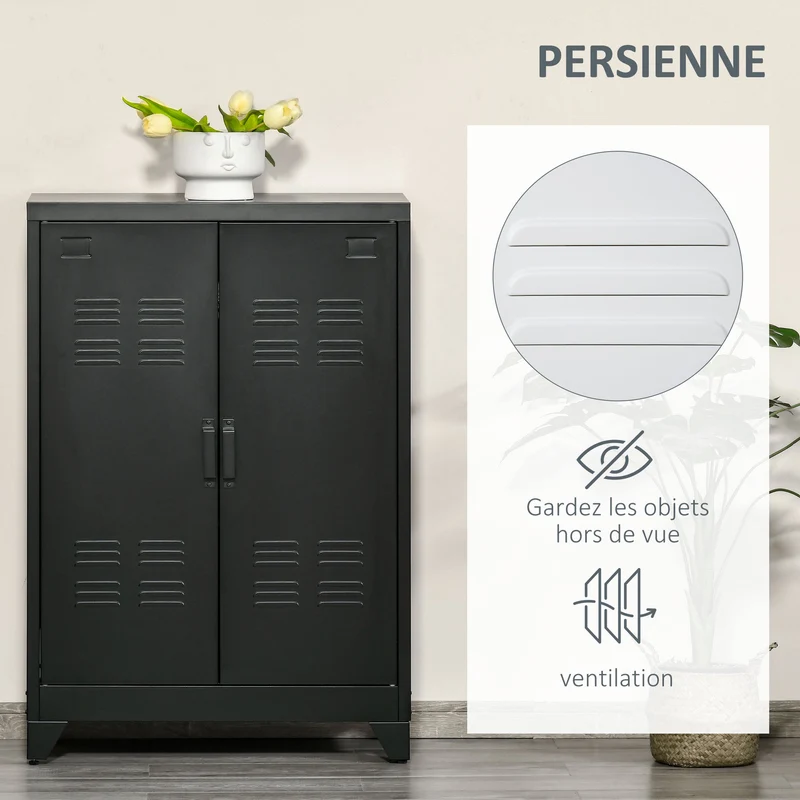 Armoire de rangement bureau 75 x 33 x 110 cm rangement spacieux avec étagères réglables style industriel en métal noir 21_0002841