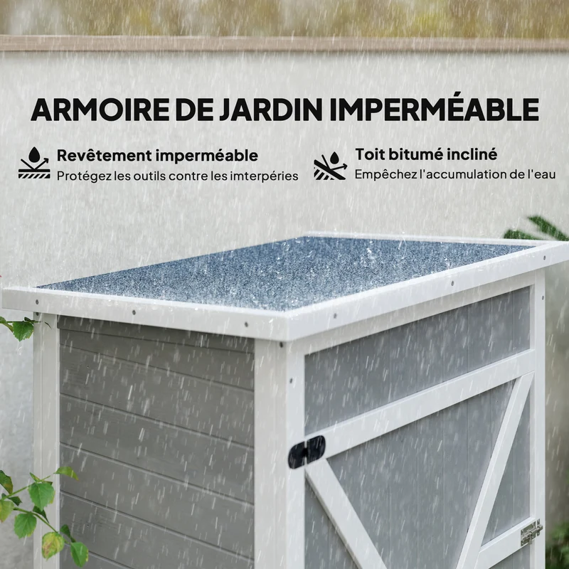 Armoire de jardin pour outils porte verrouillable 75 x 56 x 115 cm 2 étagères style scandinave en bois de sapin gris 21_0004135