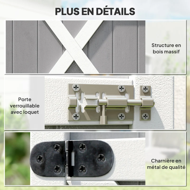 Armoire de jardin pour outils porte verrouillable 75 x 56 x 115 cm 2 étagères style scandinave en bois de sapin gris 21_0004135