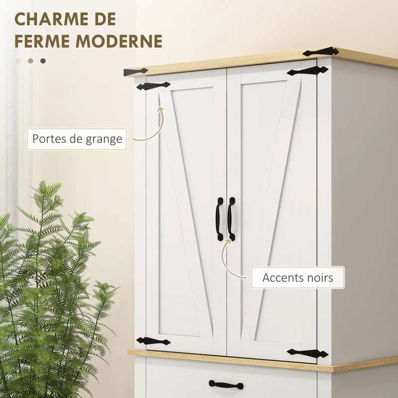 Armoire de cuisine buffet 76,5 x 40 x 181 cm rangement modulable tiroir coulissant moderne contemporain en MDF blanc 21_0003253