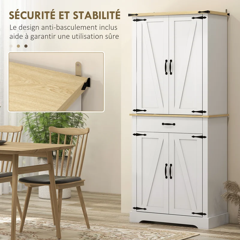 Armoire de cuisine buffet 76,5 x 40 x 181 cm rangement modulable tiroir coulissant moderne contemporain en MDF blanc 21_0003253