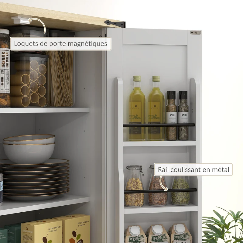 Armoire de cuisine buffet 76,5 x 40 x 181 cm rangement modulable tiroir coulissant moderne contemporain en MDF blanc 21_0003253
