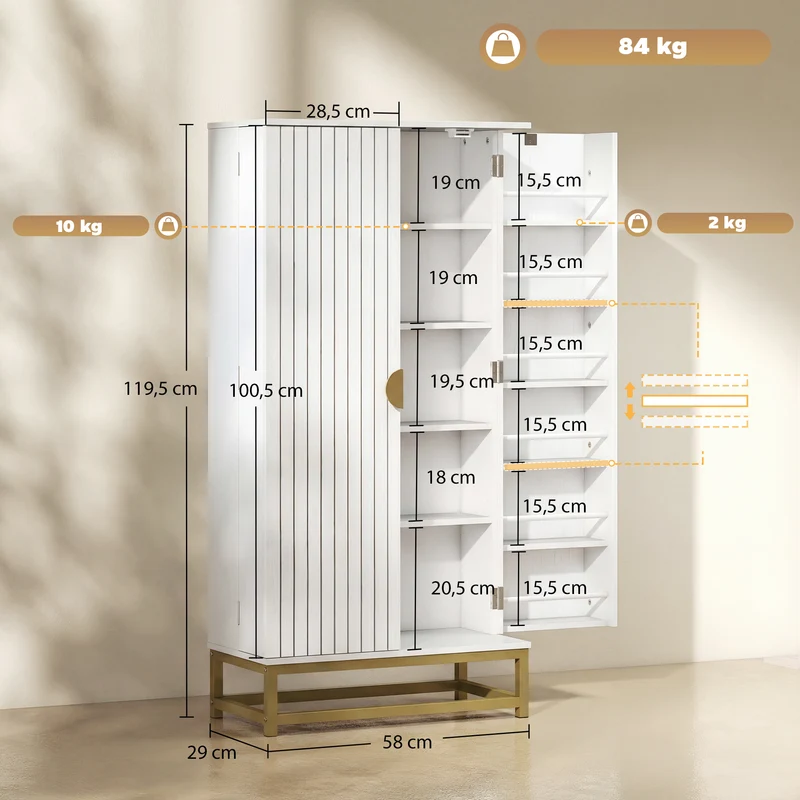 Armoire de cuisine 58 x 29 x 119,5 cm 12 étagères réglables anti basculement contemporain en panneau de particules blanc 21_0003324