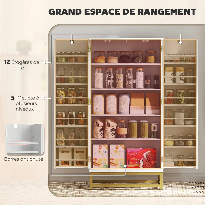Armoire de cuisine 58 x 29 x 119,5 cm 12 étagères réglables anti basculement contemporain en panneau de particules blanc 21_0003324