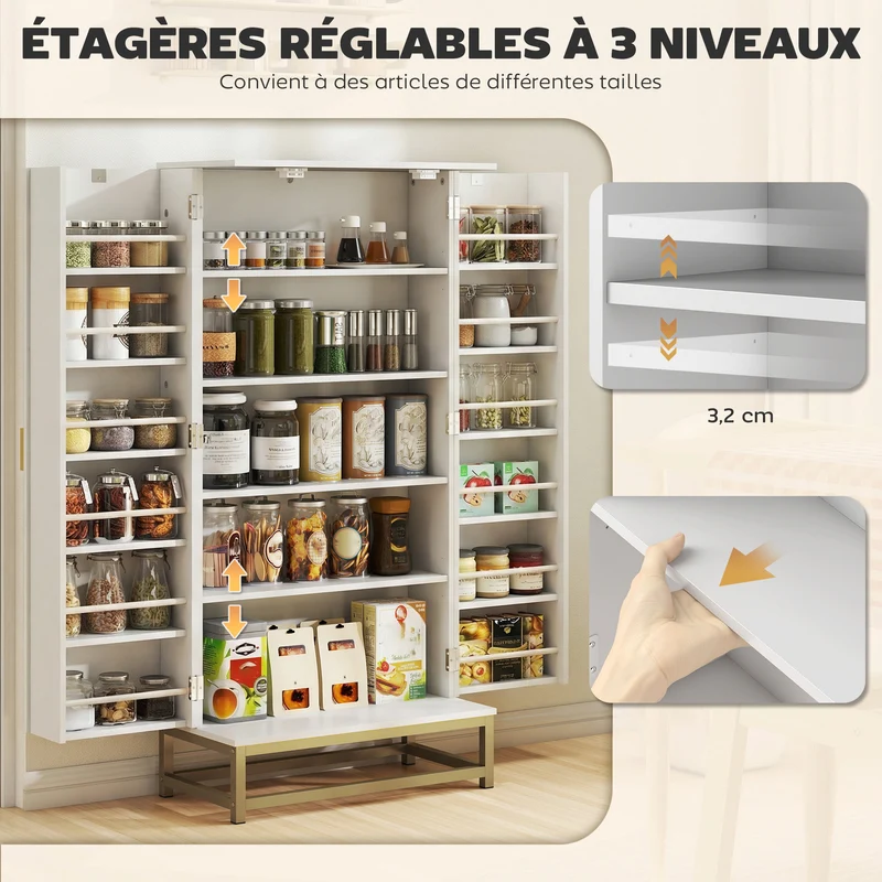 Armoire de cuisine 58 x 29 x 119,5 cm 12 étagères réglables anti basculement contemporain en panneau de particules blanc 21_0003324
