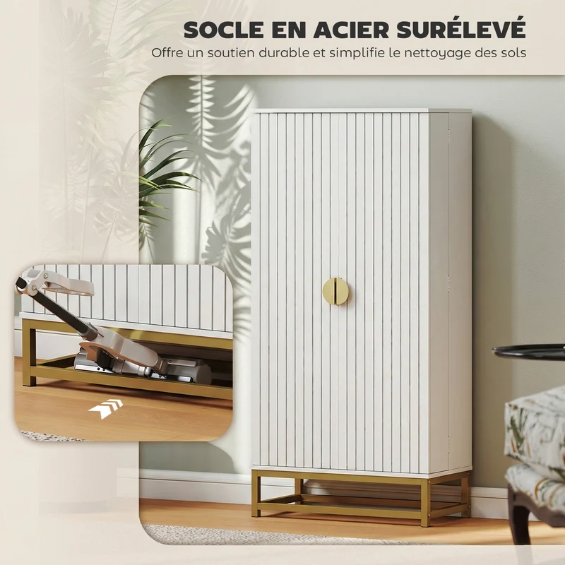 Armoire de cuisine 58 x 29 x 119,5 cm 12 étagères réglables anti basculement contemporain en panneau de particules blanc 21_0003324