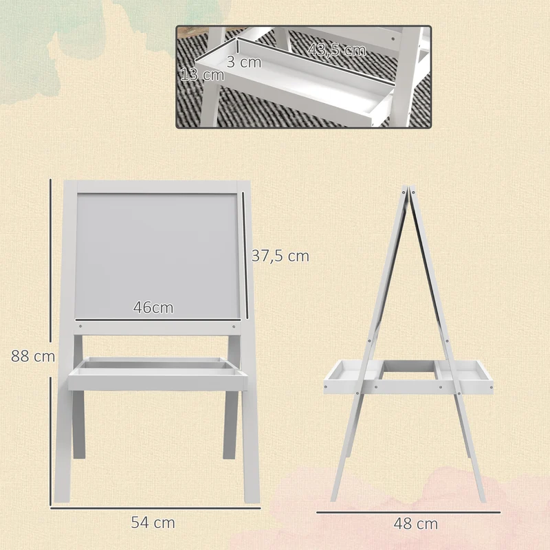 Tableau chevalet enfant 2 en 1 ardoise magnétique double face 54 x 48 x 88 cm rangement éducatif scandinave en MDF blanc 21_0000701