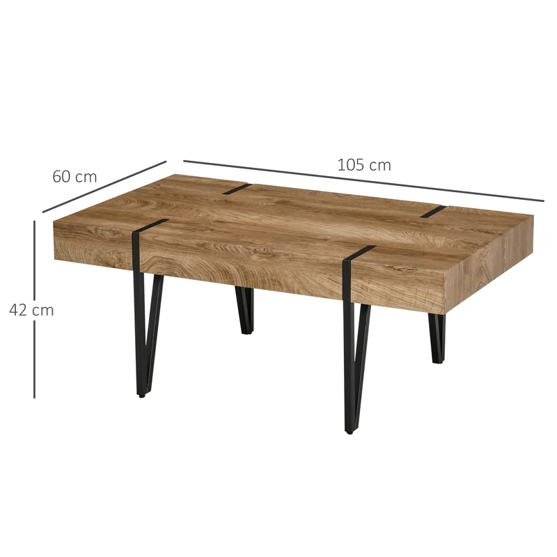 Table basse rectangulaire salon 105 x 60 x 42 cm 3 niches rangement robuste style industriel vintage compact en MDF noir 21_0003040