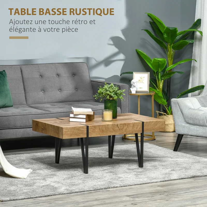 Table basse rectangulaire salon 105 x 60 x 42 cm 3 niches rangement robuste style industriel vintage compact en MDF noir 21_0003040