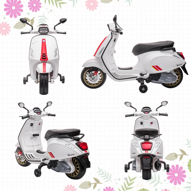 Scooter électrique pour enfant 107 x 47 x 73 cm musique et port usb stabilité assurée design contemporain en PP blanc 21_0000573