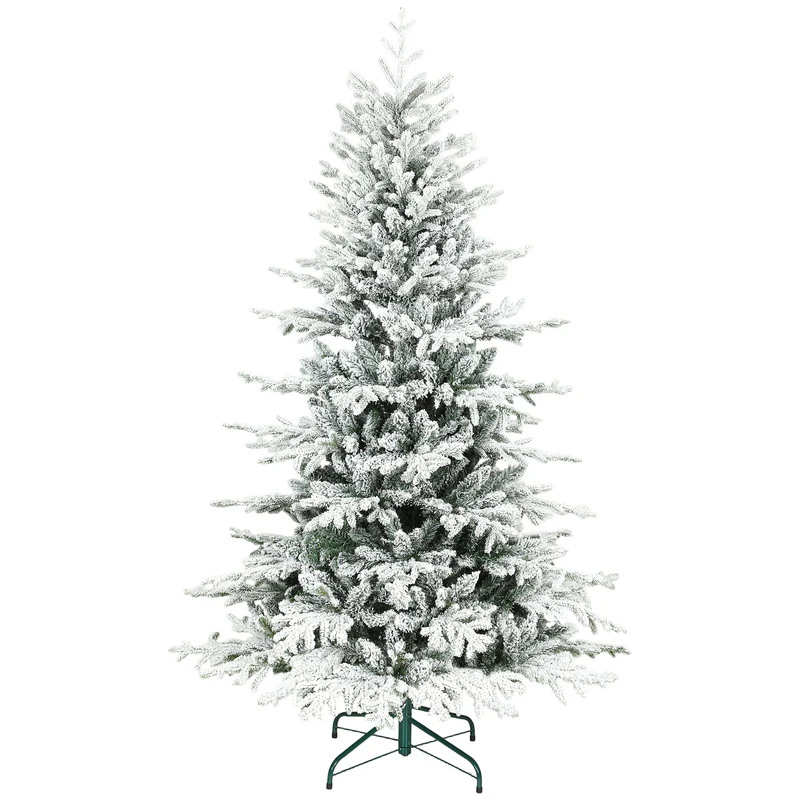 Sapin de noël floqué pin 116 x 116 x 180 cm montage rapide base sûre classique décoratif finition mate en plastique vert 21_0003696