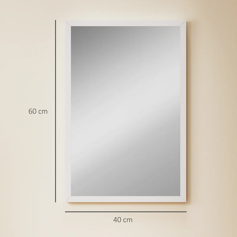 Miroir mural rectangulaire 60 x 40 cm illumine et se fixe horizontalement ou verticalement moderne épuré en MDF blanc 21_0001355
