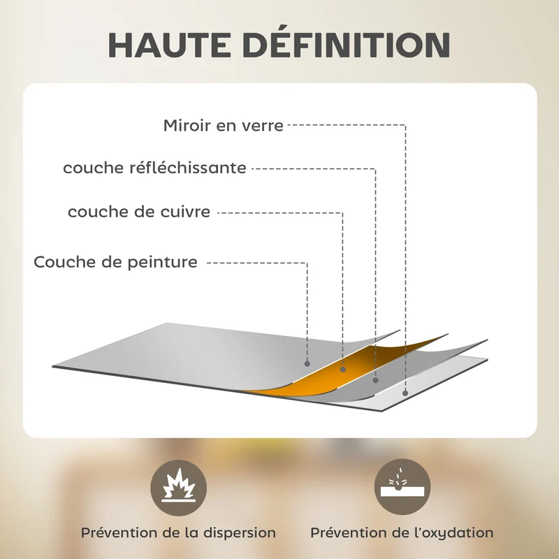 Miroir mural rectangulaire 60 x 40 cm illumine et se fixe horizontalement ou verticalement moderne épuré en MDF blanc 21_0001355