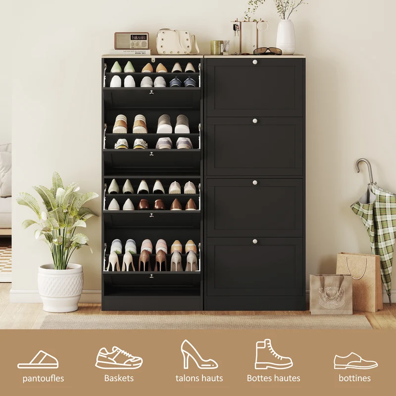 Meuble à chaussures étroit 60 x 23,5 x 153,3 cm compact étagères réglables moderne épuré en panneau de particules noir 21_0002681