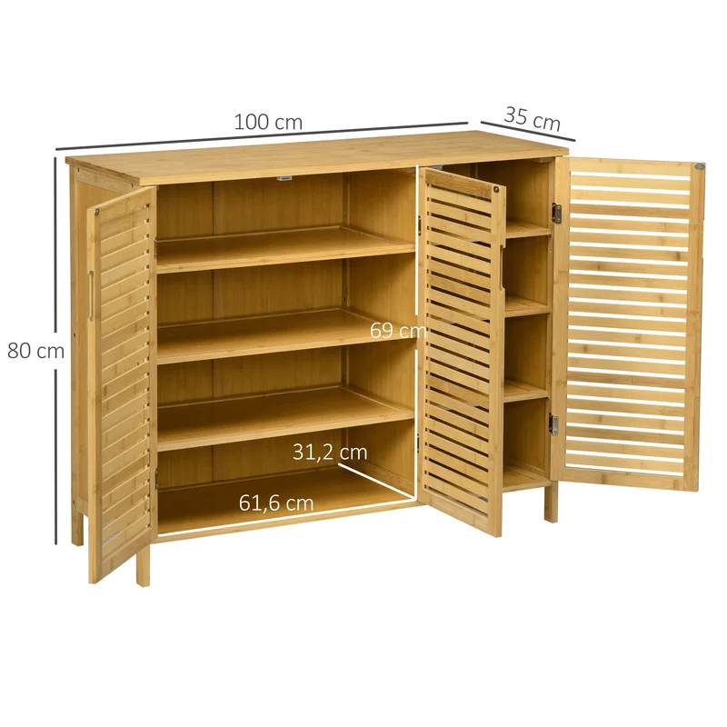 Meuble à chaussures entrée dressing 100 x 35 x 80 cm rangement 16 paires sécurisé naturel épuré en bambou bois naturel 21_0002666