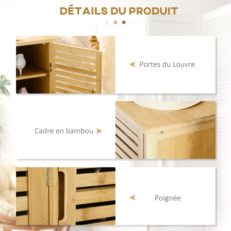 Meuble à chaussures entrée dressing 100 x 35 x 80 cm rangement 16 paires sécurisé naturel épuré en bambou bois naturel 21_0002666