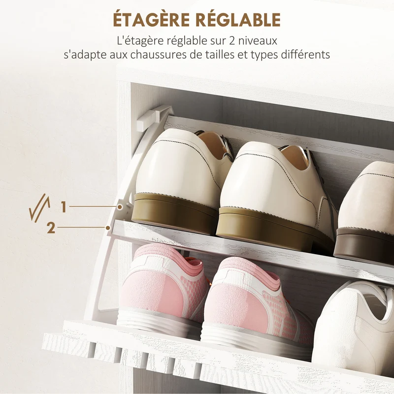 Meuble à chaussures entrée 63 x 24 x 117 cm 18 paires étagères réglables contemporain en panneau de particules blanc 21_0002692