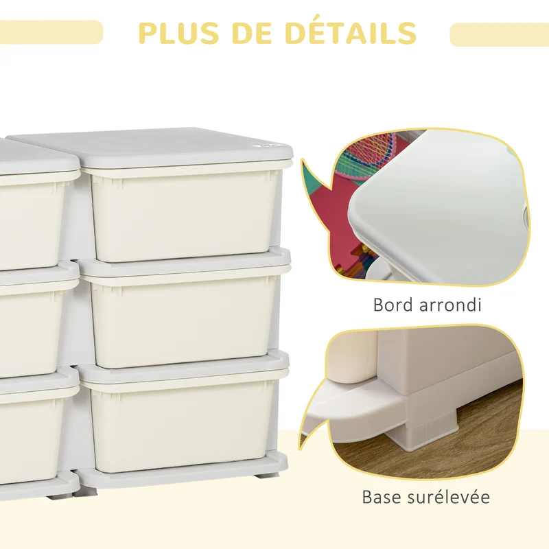 Meuble de rangement pour enfant 3 niveaux 75 x 37 x 56,5 cm 6 tiroirs amovibles bords arrondis moderne épuré en PP crème 21_0000148
