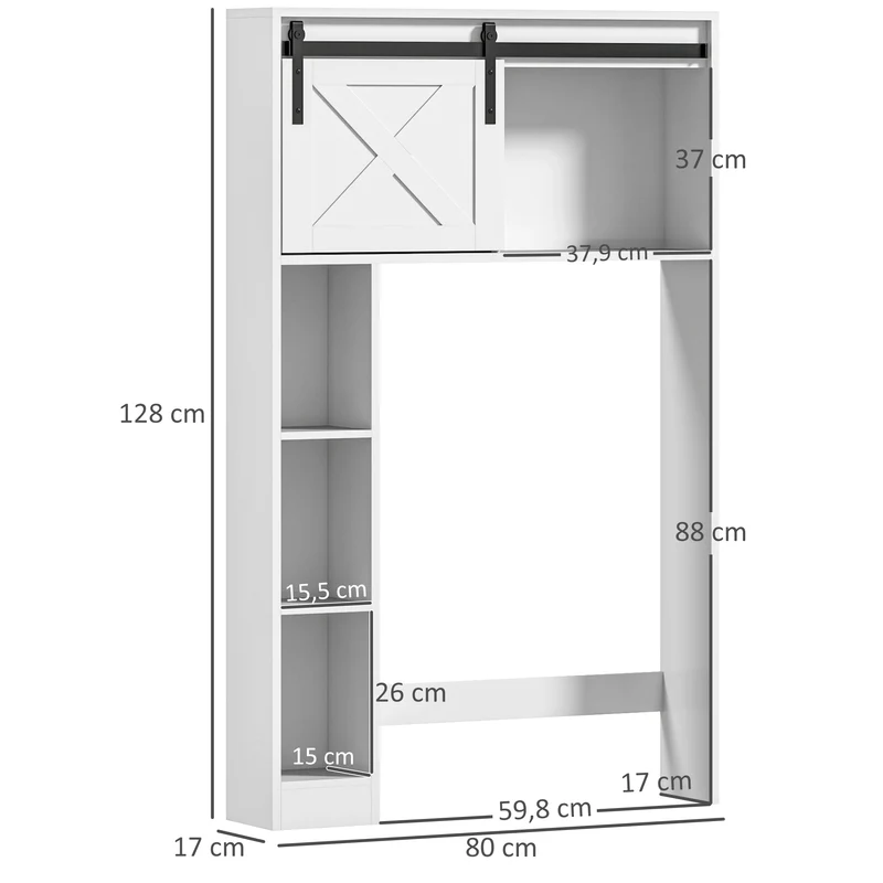 Meuble de rangement au-dessus des toilettes 80 x 17 x 128 cm porte coulissante étagères réglables moderne en MDF blanc 21_0002056