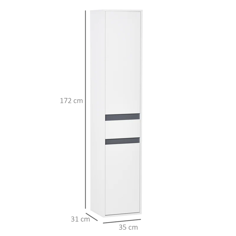 Meuble colonne salle de bain 35 x 31 x 172 cm compact tiroir coulissant contemporain en panneaux de particules blanc 21_0001881