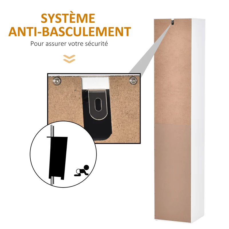 Meuble colonne salle de bain 35 x 31 x 172 cm compact tiroir coulissant contemporain en panneaux de particules blanc 21_0001881