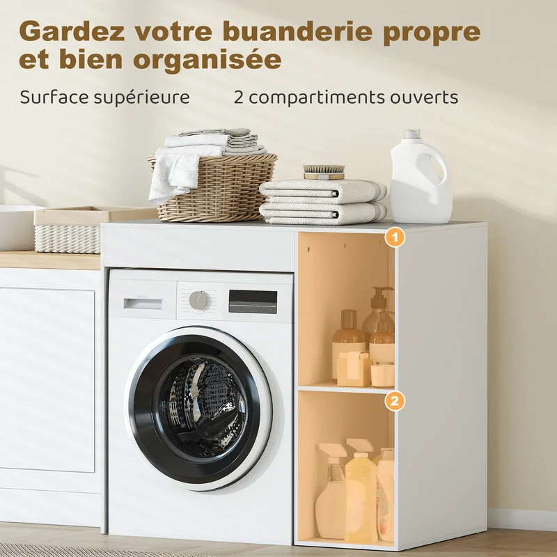 Meuble au-dessus de machine à laver 96 x 60 x 90.5 cm gain de place rangement sûr moderne en panneau de particules blanc 21_0002127