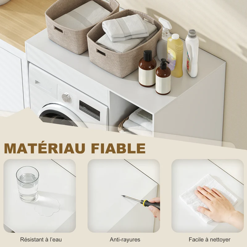 Meuble au-dessus de machine à laver 96 x 60 x 90.5 cm gain de place rangement sûr moderne en panneau de particules blanc 21_0002127