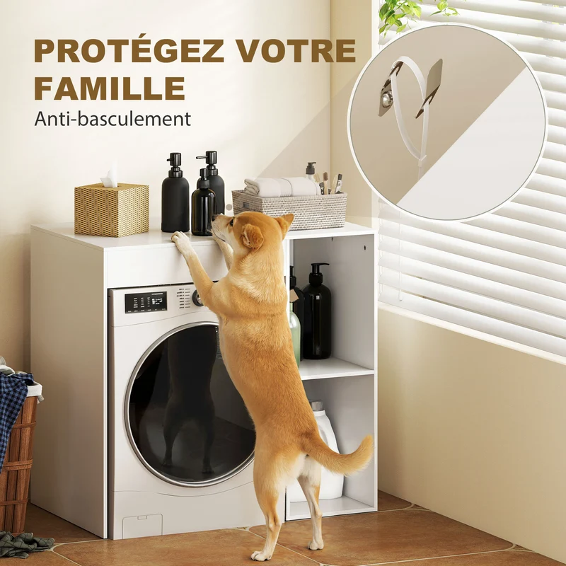 Meuble au-dessus de machine à laver 96 x 60 x 90.5 cm gain de place rangement sûr moderne en panneau de particules blanc 21_0002127
