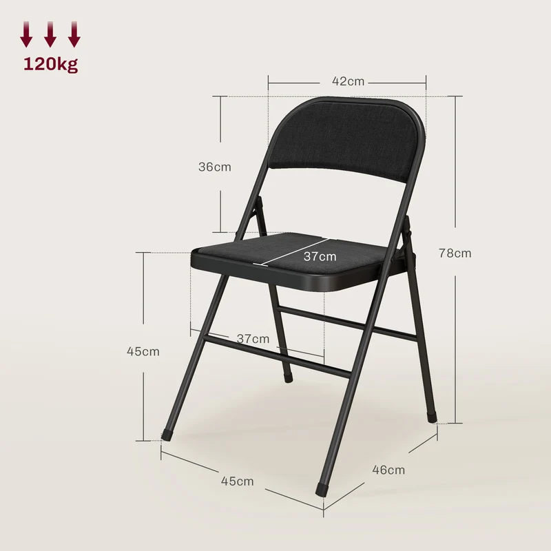 Lot de 4 chaises pliantes salle à manger 45 x 46 x 78 cm assise rembourrée dossier haut moderne épuré en acier noir 21_0002155