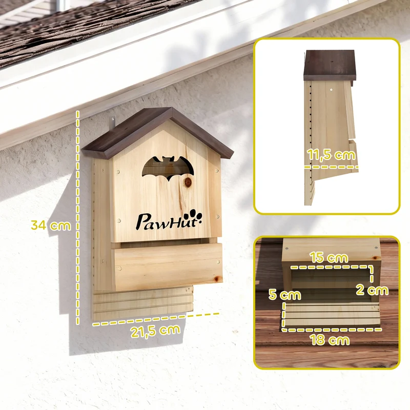 Lot de 3 nichoirs pour chauves-souris jardin 21,5 x 11,5 x 34 cm double chambre attire la faune rustique en bois naturel 21_0008018