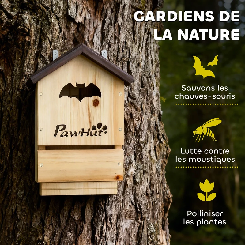 Lot de 3 nichoirs pour chauves-souris jardin 21,5 x 11,5 x 34 cm double chambre attire la faune rustique en bois naturel 21_0008018