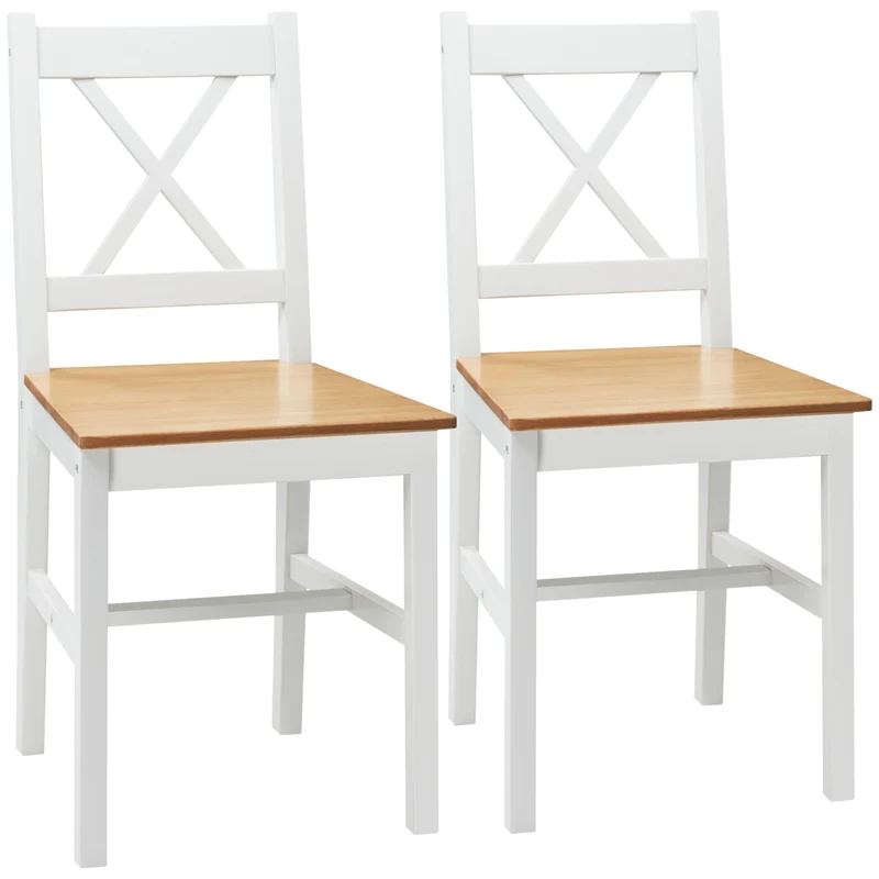 Lot de 2 chaises de salle à manger dossier croisé 41 x 46.5 x 86 cm assise confortable rustique en bois de pin blanc 21_0002345