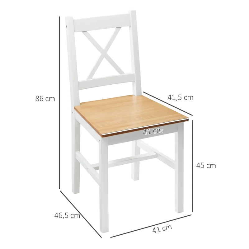 Lot de 2 chaises de salle à manger dossier croisé 41 x 46.5 x 86 cm assise confortable rustique en bois de pin blanc 21_0002345