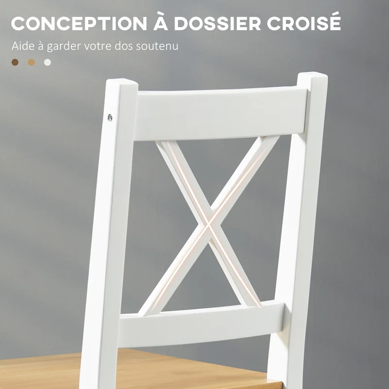 Lot de 2 chaises de salle à manger dossier croisé 41 x 46.5 x 86 cm assise confortable rustique en bois de pin blanc 21_0002345