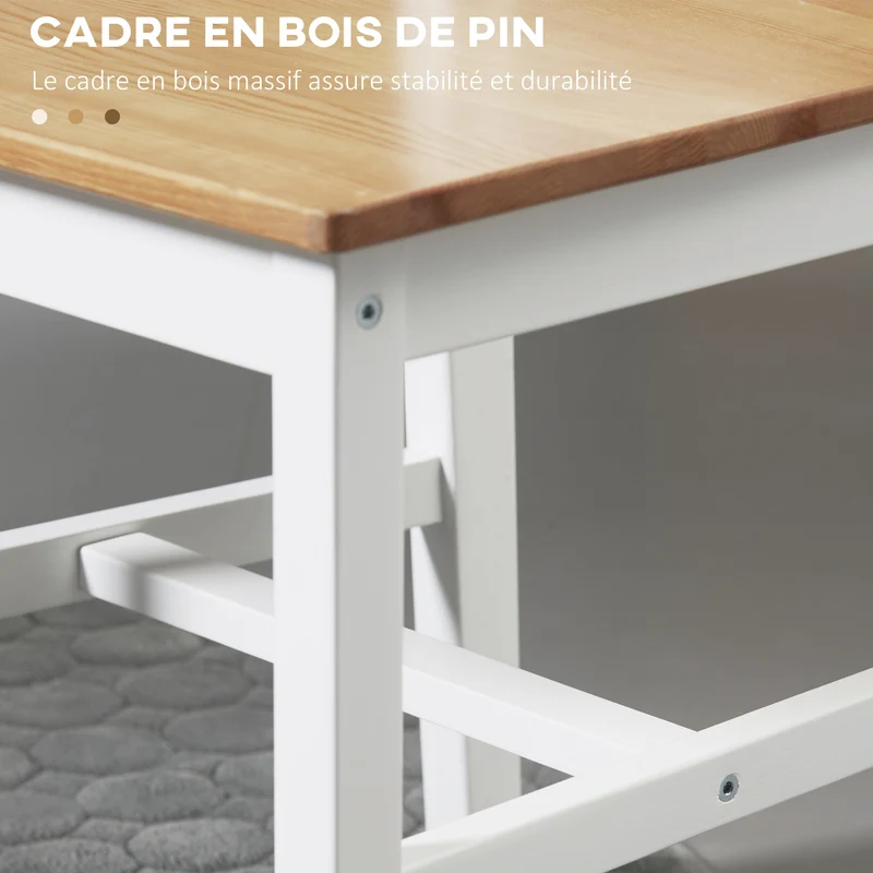 Lot de 2 chaises de salle à manger dossier croisé 41 x 46.5 x 86 cm assise confortable rustique en bois de pin blanc 21_0002345