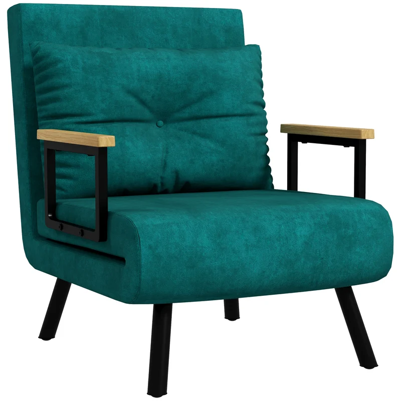 Fauteuil convertible 1 place lit 63 x 73 x 81 cm dossier 5 positions assise rembourrée moderne en tissu velours vert 21_0003136
